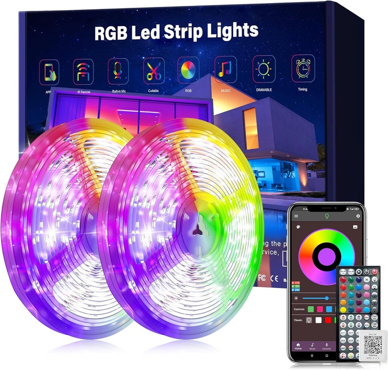Ledagic Led Lights for Bedroom 150ft (2 Rolls * 75ft) Music Sync Color Changing Led Strip Lights with 60 Key Remote and App Control RGB Led Light Strip for Home Party Room Decoration - Image 1